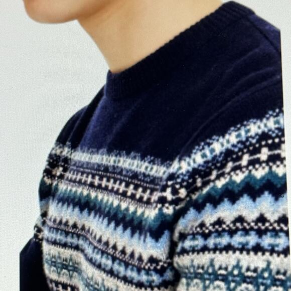 J.Crew Men’s Large 100% Lambswool Sweater Navy Fair Isle Pullover Crewneck Ski - Picture 3 of 8
